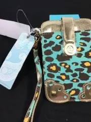 Mud Pie Bag Lady Leopard Lagoon Phone Case Wristlet Item #810158