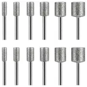 Stone Carving Set,12PCS Diamond Burr Bits for Stone Rocks Glass Ceramics Rotary Tools(4mm 5mm 6mm 8mm 10mm 12mm) silver