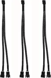 Diann 3pcs PWM Fan Splitter Cable 4-Pin Sleeved Braided Adapter Computer PC Power Extension Cable Converter 1 to 2 for ATX Case 4-Pin/3-Pin Cooling