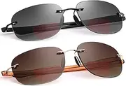 2x Rimless Bifocal Reading Glasses UV Protection Sunglasses Anti Blue Light Sun Readers for Men Women Driving Safety Shades