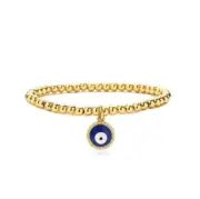 Women's Fashion Jewelry Gold Bead Bohemian Dark Blue Evil Eye Bracelet 612