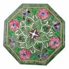 18" Green Marble Side Table Semi Precious Stone inlay pietra dura art Work