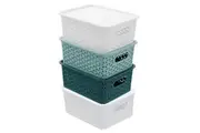 4x Boxsweden Wicker 25cm Woven Basket Home Organiser Storage w Lid Small Asst