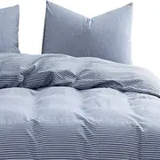 Navy Striped Microfiber Doona Cover Bedding Set