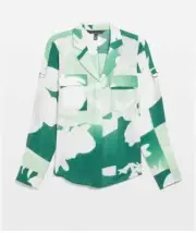 nwt WHITE HOUSE BLACK MARKET patterned utility pocket blouse shirt S L