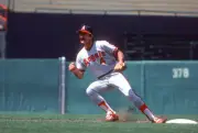 Bobby Grich California Angels in action v the Baltimore Orioles at- Old Photo