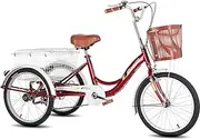 Three Wheel Bike, Adult Tricycle 20 Inch Three Wheel Cruiser Bike with Large Basket Comfort Bicycles for Recreation Shopping Picnics Exercise Men's Women's Cycling Pedalling