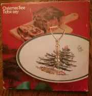 New Vintage Spode Eng Christmas Tree Serving dish Tidbit Cookie tray plate handl