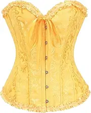 [Bslingerie] Women's Victorian Steampunk Corset Top Floral Brocade, Ruffled Trim Plus Size Shapewear
