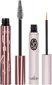 Unidollss Tubing Mascara Volume and Length Black and Lash Serum Set Lengthening Long Lasting All Day,Eyelash Growth Serum for Thicker,Longer Lash and Eyebrow,Tubing Mascara for 30+ Women,Gluten-free
