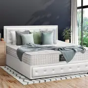 Oikiture Bed Frame Double Size Gas Lift Storage Mattress Base White Leather