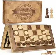 AMEROUS Magnetic Wooden Chess & Checker Set ~ New in Box