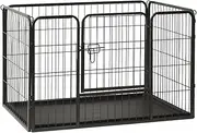 Puppy Playpen Steel 91.5x59x61cm, Rustproof Powder-Coated Black, Easy Assembly, Hinged Door with Security Latch, Indoor/Outdoor Use, Includes Plastic Tray