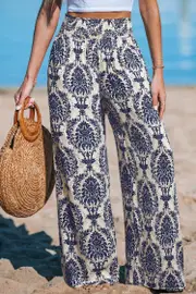 Cupshe Gilded Sands Ornate Pants - Blue,XL