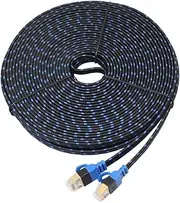 jojofuny High Speed Cat7 LAN Cable 15m Ethernet Cord Fiber Mesh for Server Router 10gbps Data Transfer