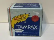 Vtg Tampax Tampons 40 Count Box Super Economy Pkg Prop Set Dress Wrapped USA NOS
