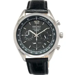 SEIKO 精工表 SSB097P1手錶 黑面 三眼計時 日期 壓紋皮帶 男錶【澄緻精品】