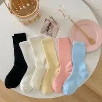 在飛比找蝦皮商城優惠-韓國春夏薄款素色堆堆襪子女鏤空卡絲中筒襪日系月子襪