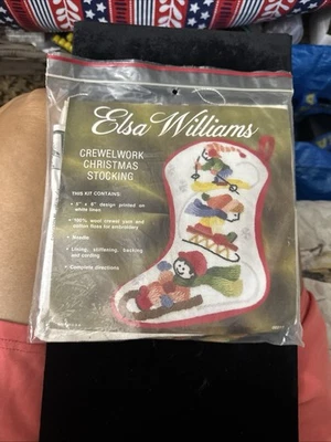Vintage Linen Christmas Stocking Sled EtcVintage Elsa Williams Crewel #00211