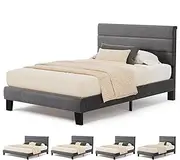 ALFORDSON Bed Frame Base King Single Size with Headboard and Slats, Harlene Series, Mattress Platform Foundation for Mattresses Toppers, Linen Fabric Upholstery, Grey