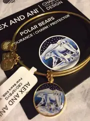 Alex and Ani Polar Bear Charm Bangle Bracelet Shiny Yellow Gold