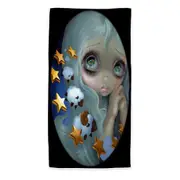 Kids Art Sleepy Night Girl Counting Sheep Beach Towels Medium Large Extra Large