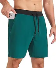 [Surenow] Men's Running Shorts Workout Quick Dry Shorts with Zipper Pockets Lightweight Gym Athletic Shorts for Men
