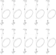 Adjustable Picture Rail Hanging System with Side Screw Hook , 6.6 ft (2 m) Invisible Clear Wire Loop, 33 lb (15 kg) Max Load, White Molding Hooks Kit Frame Displaying Hanger(Transparent, 10 Pack)