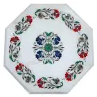 White Marble Coffee Table Top Semi Precious Gesmtone Inlay Work Balcony Table