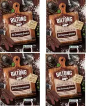 988297 4 x 100g BILTONG OLD FASHIONED SMOKED BEEF JERKY CURVED AND AIRED BAG