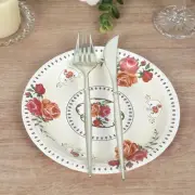 25 IVORY 7" Paper Round Plates with Vintage Rose Flower Print Wedding Events