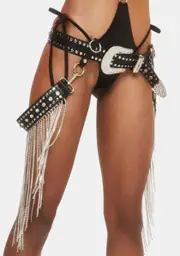 [Club Exx] Onyx Cavern Crazy Rhinestone Fringe Belt
