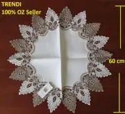 White & Grey Lace Round Coffee Tablecloth 60 cm diameter
