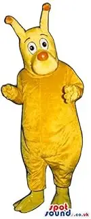 Yellow bulldozer SpotSound Amazon mascot. SpotSound Amazon Toy Costume