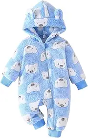 [Yanmucy] Newborn Baby Winter Hooded Romper Cartoon Bear Baby Snowsuit Warm Fleece Zipper Baby Girl Boy Jumpsuit 0-18 Months