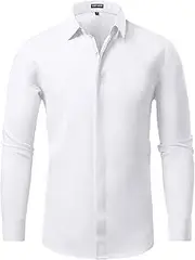 [Casey Kevin] Men's Long Sleeve Dress Shirt Hidden Button Front Wrinkle-Free Casual Business Shirts MC4519 1pcs