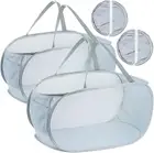 2 Pack Collapsible Mesh Laundry Hampers, 75L Foldable Storage Baskets, Grey