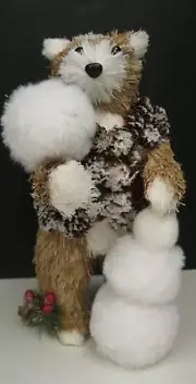 ASHLAND SISAL HOLIDAY BEAR RED SWEATER AND SNOWBALLS APPR 9" TALL SO CUTE! NEW!!