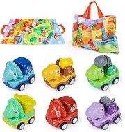 ZHUOYOU Baby Dinosaur Cars, Boys Dino Car Toy, Kids 6 Pieces Dinosaur Toy Car with Play Mat and Storage Bag, Small Gifts for 1 2 3 Year Old Girls