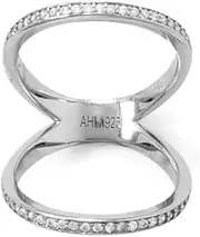 [JewelryWeb] 925 Sterling Silver Rhodium Plated CZ Double Band Knuckle Ring 2mm Channel Set 1mm CZs Base of-Band Style-Ring for Women and Men