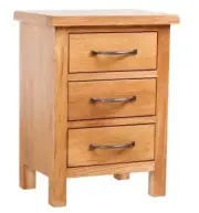 Solid Oak Nightstand with 3 Drawers for Living Room or Bedroom, Brown Finish
