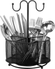 360° Rotating Utensil Caddy 5 Compartment Silverware Cutlery Caddy Holder Black