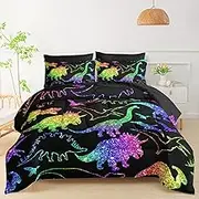 QOOMO 7Pcs Full Comforter Set for Boys, Colorful Dinosaurs Comforter Set, Ultra Soft Jurassic Animals Bedding Sets