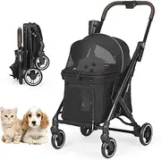 X1 Pet Stroller Dog Pram for Small Dogs Cats, Lightweight Foldable Pet Pram Dog Pushchair Buggy, 4 Wheels, Black