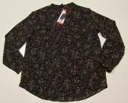 HILARY RADLEY Black Blush Floral Print Shirt Blouse Long Sleeve Size Medium