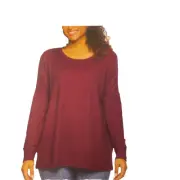Felina Women's Long Sleeve Top Tee Red Mauve Wine, Size M