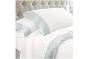 Kingtex 1500 Thread Count Crochet Lace Microfibre Sheet Set Double Ice Blue/White