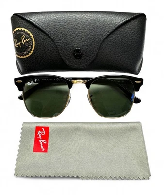Ray-Ban Clubmaster Sunglasses RB 3016 901/58 Black Gold Polarized w/case 51mm