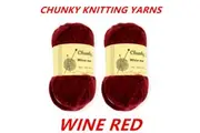 10 x Wine Red 60g Soft Chunky Knitting Yarn Roving Wool Crocheting Sweater Cotton Acrylic