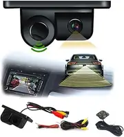 Eaglerich 2in1 Backup Camera Kits, LED Car Rear View Reverse Backup Camera with One Buzzer,One Radar Sensor HD Night Vision Waterproof for Truck SUV Van RV Parking AV Interface